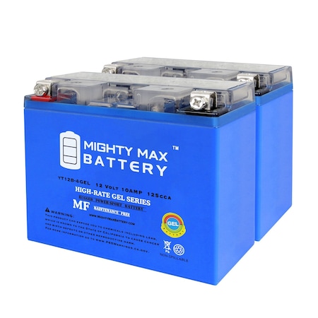 Mighty Max Battery YT12B-4GEL 12V 10Ah GEL Replacement Battery compatible with intAct YT12B-4 - 2PK MAX4026182